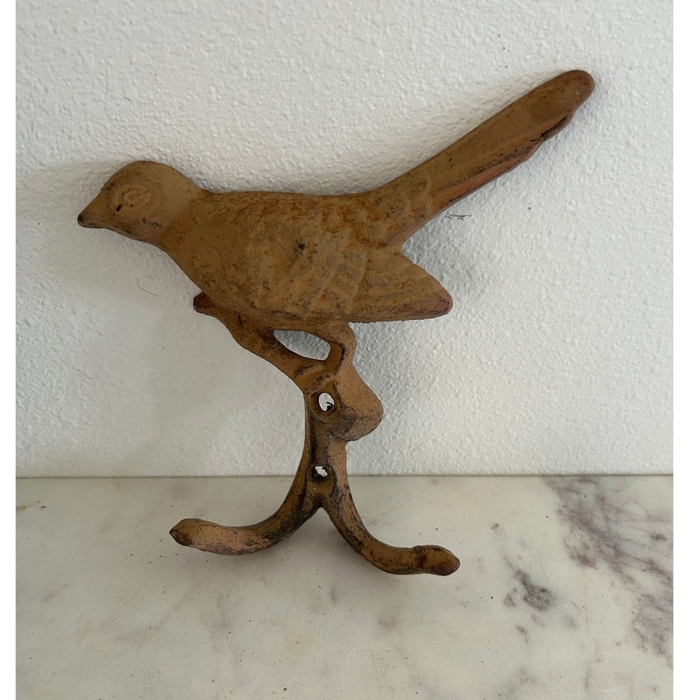 Vintage Rustic Cast Iron Bird Wall Hook Double Coat Hat Rack Farmhouse Decor